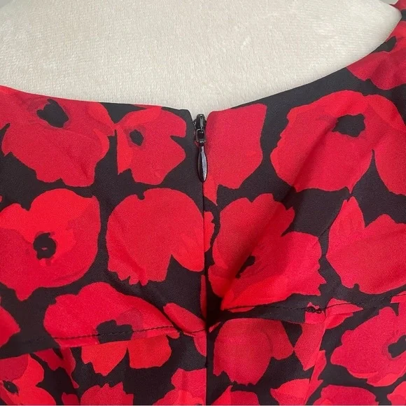 Jason Wu Floral Asymmetrical Ruffle Old Money Cocktail Red Black Dress Women 8 - Picture 8 of 11